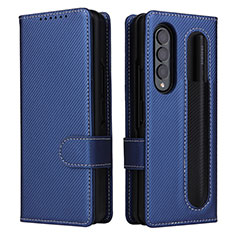 Leather Case Stands Flip Cover Holder L14Z for Samsung Galaxy Z Fold3 5G Blue