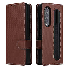 Leather Case Stands Flip Cover Holder L14Z for Samsung Galaxy Z Fold3 5G Brown