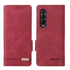 Leather Case Stands Flip Cover Holder L18Z for Samsung Galaxy Z Fold3 5G Red