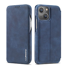 Leather Case Stands Flip Cover Holder LC1 for Apple iPhone 14 Blue