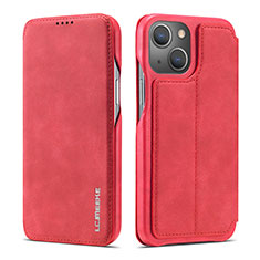 Leather Case Stands Flip Cover Holder LC1 for Apple iPhone 14 Plus Red