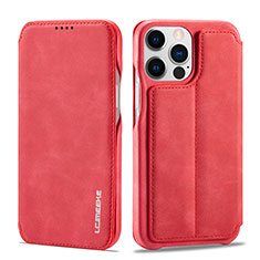 Leather Case Stands Flip Cover Holder LC1 for Apple iPhone 14 Pro Red