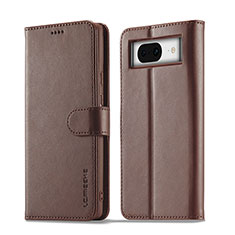 Leather Case Stands Flip Cover Holder LC1 for Google Pixel 8 5G Brown