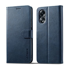 Leather Case Stands Flip Cover Holder LC1 for Oppo A78 4G Blue