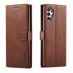 Leather Case Stands Flip Cover Holder LC1 for Samsung Galaxy A13 4G Brown