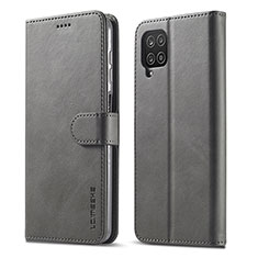 Leather Case Stands Flip Cover Holder LC1 for Samsung Galaxy A22 4G Gray