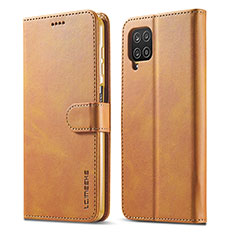 Leather Case Stands Flip Cover Holder LC1 for Samsung Galaxy A22 4G Light Brown