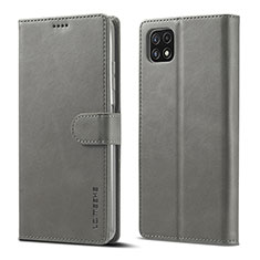 Leather Case Stands Flip Cover Holder LC1 for Samsung Galaxy A22 5G Gray
