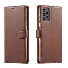 Leather Case Stands Flip Cover Holder LC1 for Samsung Galaxy A73 5G Brown
