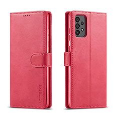 Leather Case Stands Flip Cover Holder LC1 for Samsung Galaxy A73 5G Hot Pink