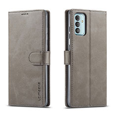 Leather Case Stands Flip Cover Holder LC1 for Samsung Galaxy F23 5G Gray