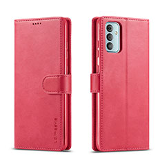 Leather Case Stands Flip Cover Holder LC1 for Samsung Galaxy F23 5G Hot Pink