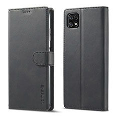 Leather Case Stands Flip Cover Holder LC1 for Samsung Galaxy F42 5G Black