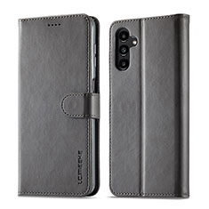 Leather Case Stands Flip Cover Holder LC1 for Samsung Galaxy M44 5G Gray