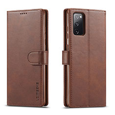 Leather Case Stands Flip Cover Holder LC1 for Samsung Galaxy M52 5G Brown