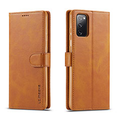 Leather Case Stands Flip Cover Holder LC1 for Samsung Galaxy M52 5G Light Brown