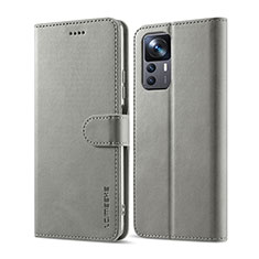 Leather Case Stands Flip Cover Holder LC1 for Xiaomi Mi 12T 5G Gray