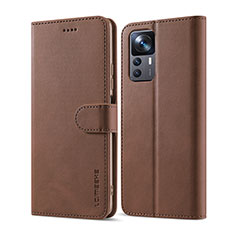 Leather Case Stands Flip Cover Holder LC1 for Xiaomi Mi 12T Pro 5G Brown