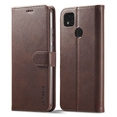 Leather Case Stands Flip Cover Holder LC1 for Xiaomi POCO C3 Brown