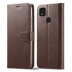 Leather Case Stands Flip Cover Holder LC1 for Xiaomi POCO C31 Brown