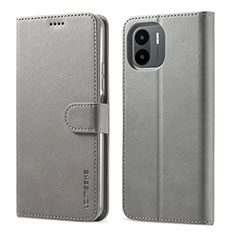 Leather Case Stands Flip Cover Holder LC1 for Xiaomi Poco C51 Gray