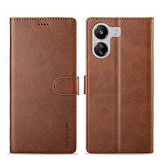 Leather Case Stands Flip Cover Holder LC1 for Xiaomi Poco C65 Brown