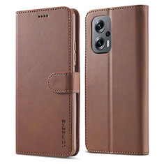 Leather Case Stands Flip Cover Holder LC1 for Xiaomi Poco X4 GT 5G Brown