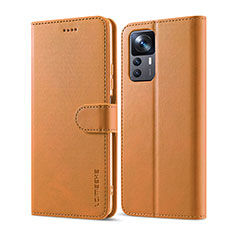 Leather Case Stands Flip Cover Holder LC1 for Xiaomi Redmi K50 Ultra 5G Light Brown