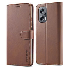 Leather Case Stands Flip Cover Holder LC1 for Xiaomi Redmi K50i 5G Brown