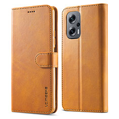 Leather Case Stands Flip Cover Holder LC1 for Xiaomi Redmi K50i 5G Light Brown