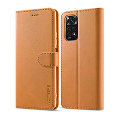 Leather Case Stands Flip Cover Holder LC1 for Xiaomi Redmi Note 11 Pro 5G Light Brown