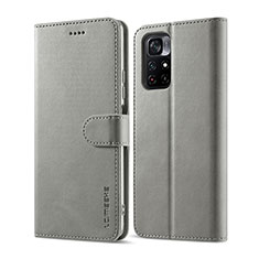 Leather Case Stands Flip Cover Holder LC1 for Xiaomi Redmi Note 11S 5G Gray
