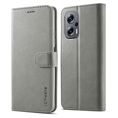 Leather Case Stands Flip Cover Holder LC1 for Xiaomi Redmi Note 11T Pro 5G Gray