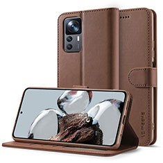 Leather Case Stands Flip Cover Holder LC2 for Xiaomi Mi 12T 5G Brown