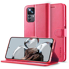 Leather Case Stands Flip Cover Holder LC2 for Xiaomi Mi 12T 5G Hot Pink