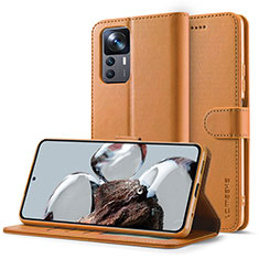 Leather Case Stands Flip Cover Holder LC2 for Xiaomi Mi 12T 5G Light Brown