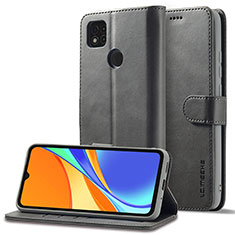 Leather Case Stands Flip Cover Holder LC2 for Xiaomi POCO C3 Gray