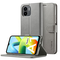 Leather Case Stands Flip Cover Holder LC2 for Xiaomi Poco C51 Gray