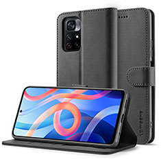 Leather Case Stands Flip Cover Holder LC2 for Xiaomi Poco M4 Pro 5G Black