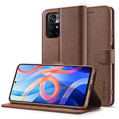 Leather Case Stands Flip Cover Holder LC2 for Xiaomi Poco M4 Pro 5G Brown