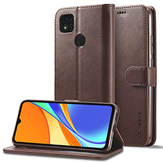 Leather Case Stands Flip Cover Holder LC2 for Xiaomi Redmi 10A 4G Brown