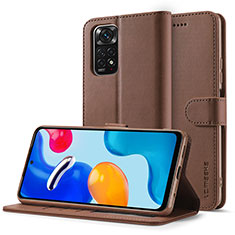 Leather Case Stands Flip Cover Holder LC2 for Xiaomi Redmi Note 11 Pro 5G Brown