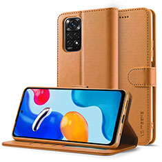 Leather Case Stands Flip Cover Holder LC2 for Xiaomi Redmi Note 11 Pro 5G Light Brown