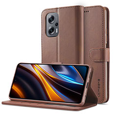 Leather Case Stands Flip Cover Holder LC2 for Xiaomi Redmi Note 11T Pro+ Plus 5G Brown
