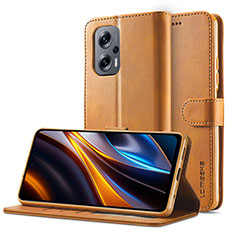 Leather Case Stands Flip Cover Holder LC2 for Xiaomi Redmi Note 11T Pro+ Plus 5G Light Brown