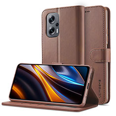 Leather Case Stands Flip Cover Holder LC2 for Xiaomi Redmi Note 12T Pro 5G Brown