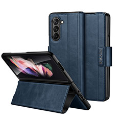 Leather Case Stands Flip Cover Holder LD1 for Samsung Galaxy Z Fold5 5G Blue