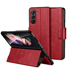 Leather Case Stands Flip Cover Holder LD1 for Samsung Galaxy Z Fold5 5G Red