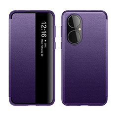 Leather Case Stands Flip Cover Holder LF1 for Huawei P50 Purple