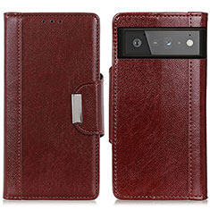 Leather Case Stands Flip Cover Holder M01L for Google Pixel 6 5G Brown